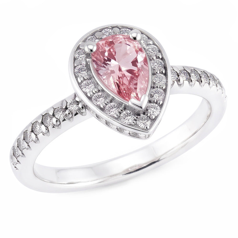 2.20 Carats Pear Pink Sapphire Round Natural Earth Mined Diamond ( Not Lab Grown ) Engagement Ring