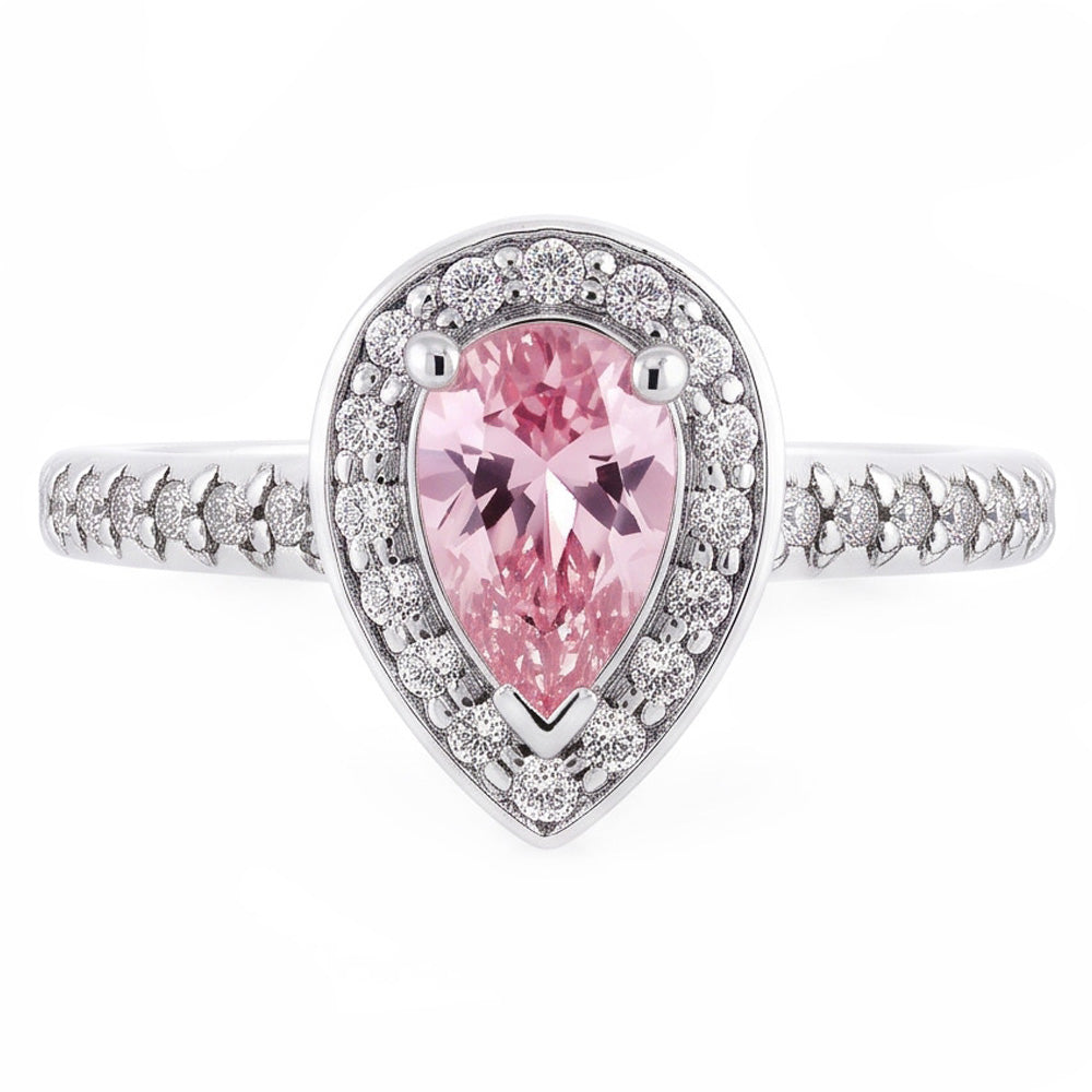 2.20 Carats Pear Pink Sapphire Round Natural Earth Mined Diamond ( Not Lab Grown ) Engagement Ring
