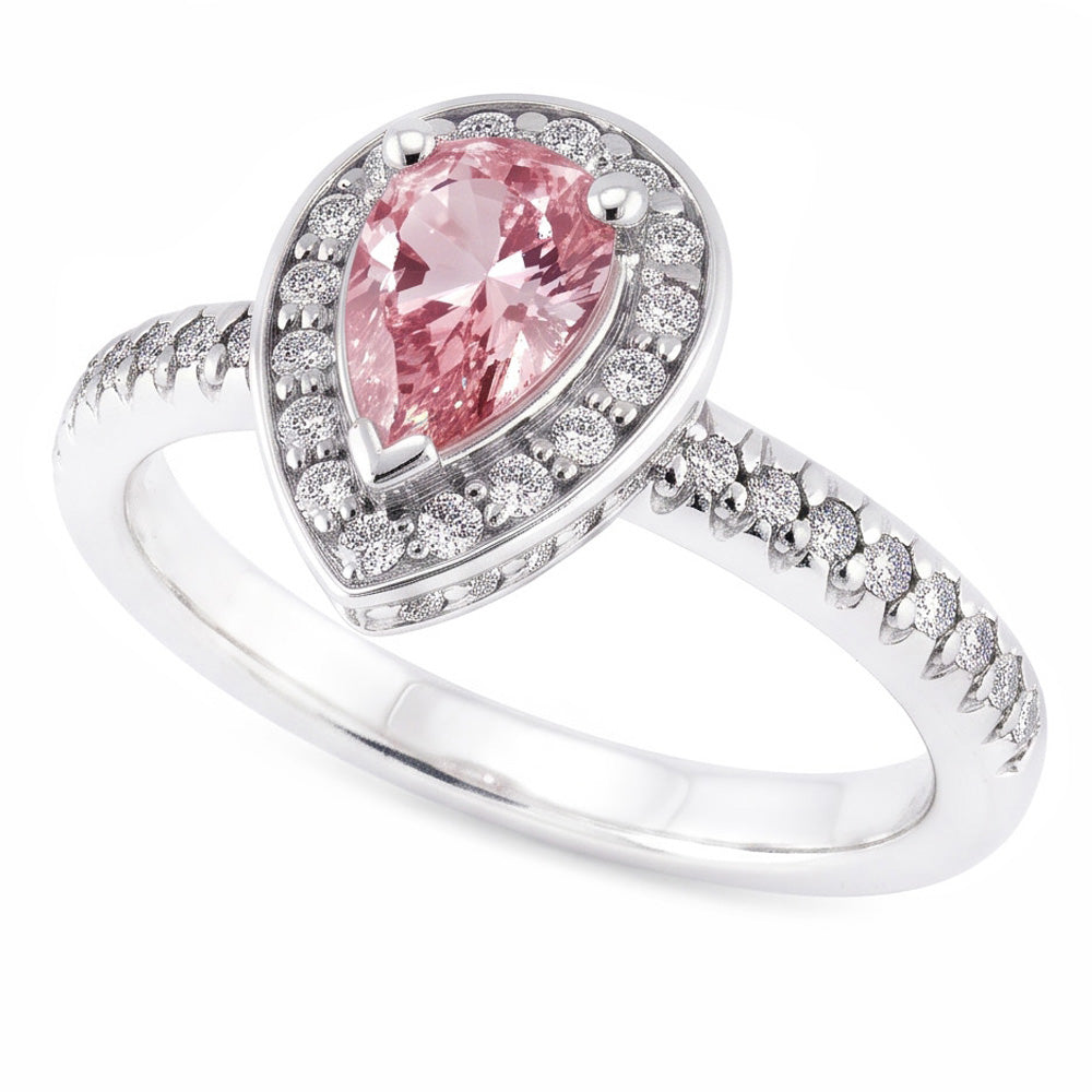 2.20 Carats Pear Pink Sapphire Round Natural Earth Mined Diamond ( Not Lab Grown ) Engagement Ring