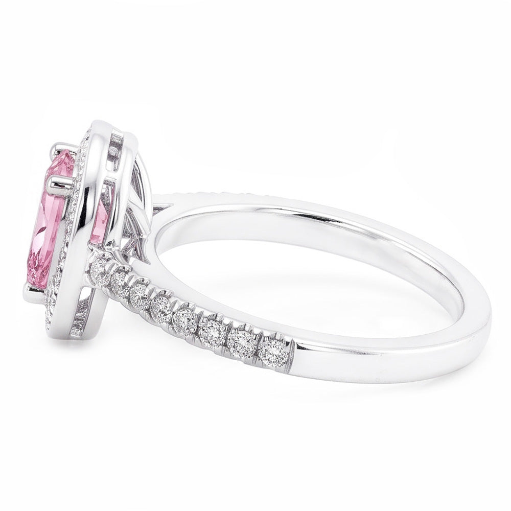 2.20 Carats Pear Pink Sapphire Round Natural Earth Mined Diamond ( Not Lab Grown ) Engagement Ring