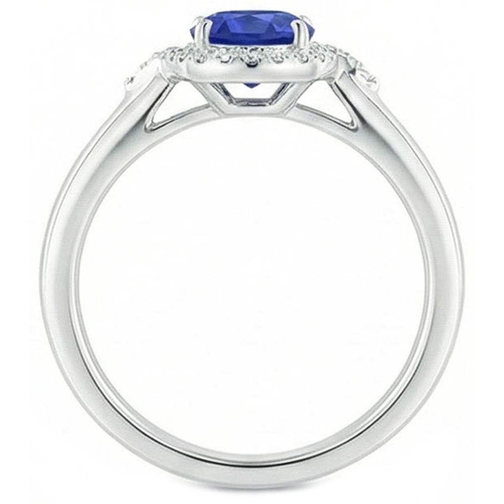 2.25 Carats Ceylon Sapphire And Natural Earth Mined Diamond ( Not Lab Grown )  Promise Ring White Gold 14K
