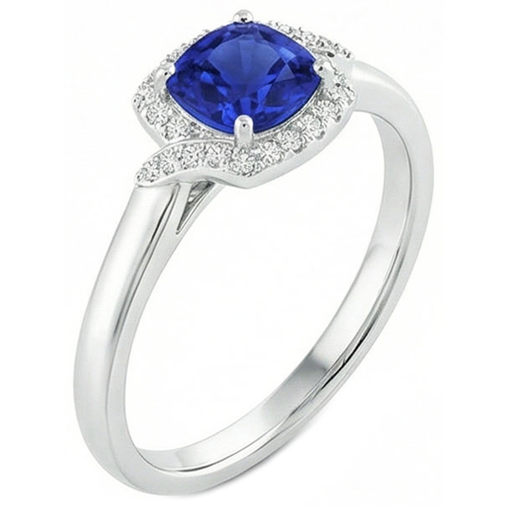 2.25 Carats Ceylon Sapphire And Natural Earth Mined Diamond ( Not Lab Grown )  Promise Ring White Gold 14K