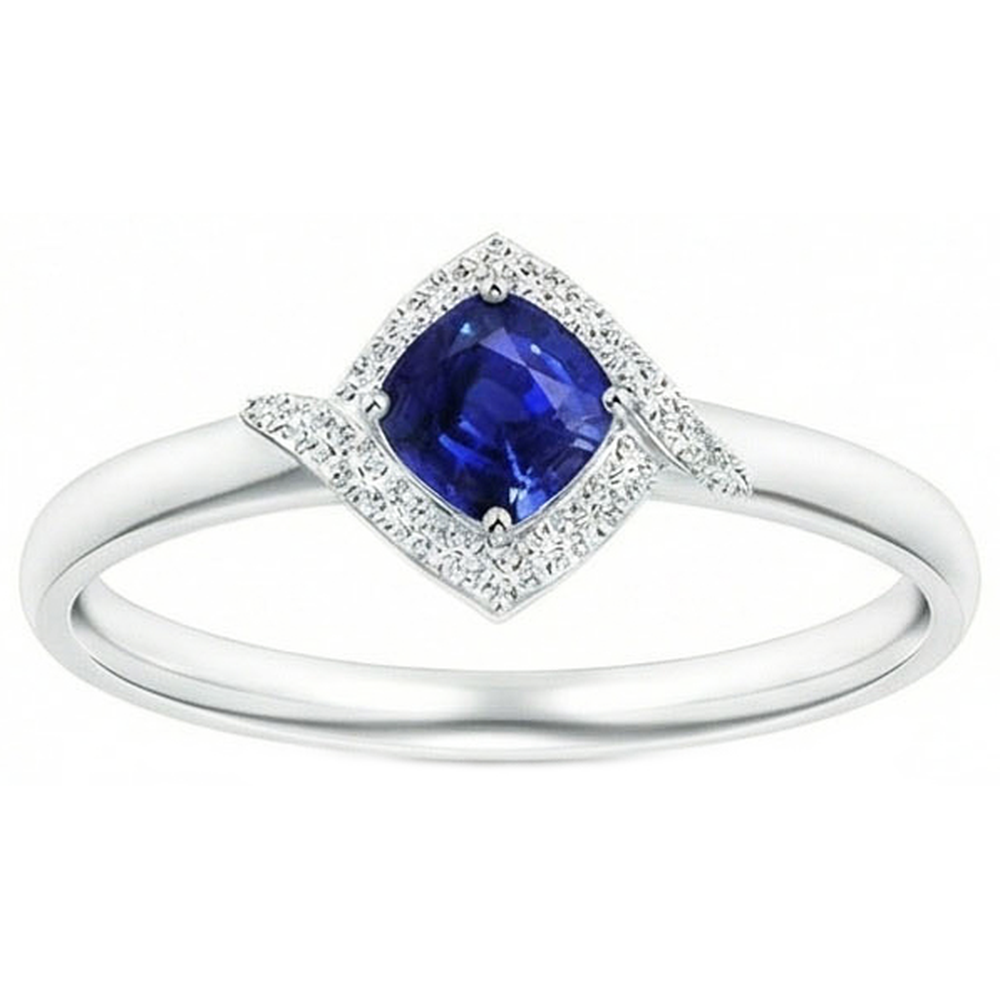 2.25 Carats Ceylon Sapphire And Natural Earth Mined Diamond ( Not Lab Grown )  Promise Ring White Gold 14K