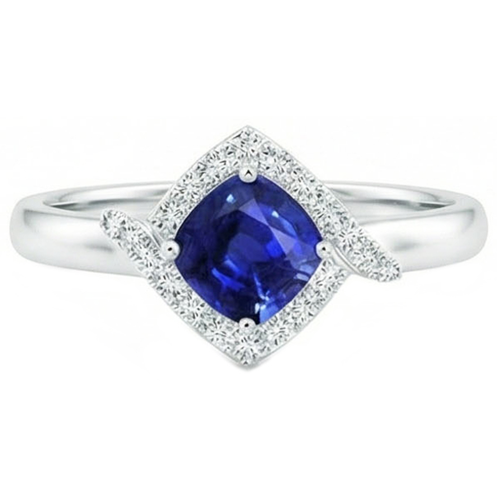 2.25 Carats Ceylon Sapphire And Natural Earth Mined Diamond ( Not Lab Grown )  Promise Ring White Gold 14K