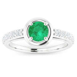 2.25 Carats Green Emerald And Natural Earth Mined Diamond ( Not Lab Grown ) Ring White Gold 14K