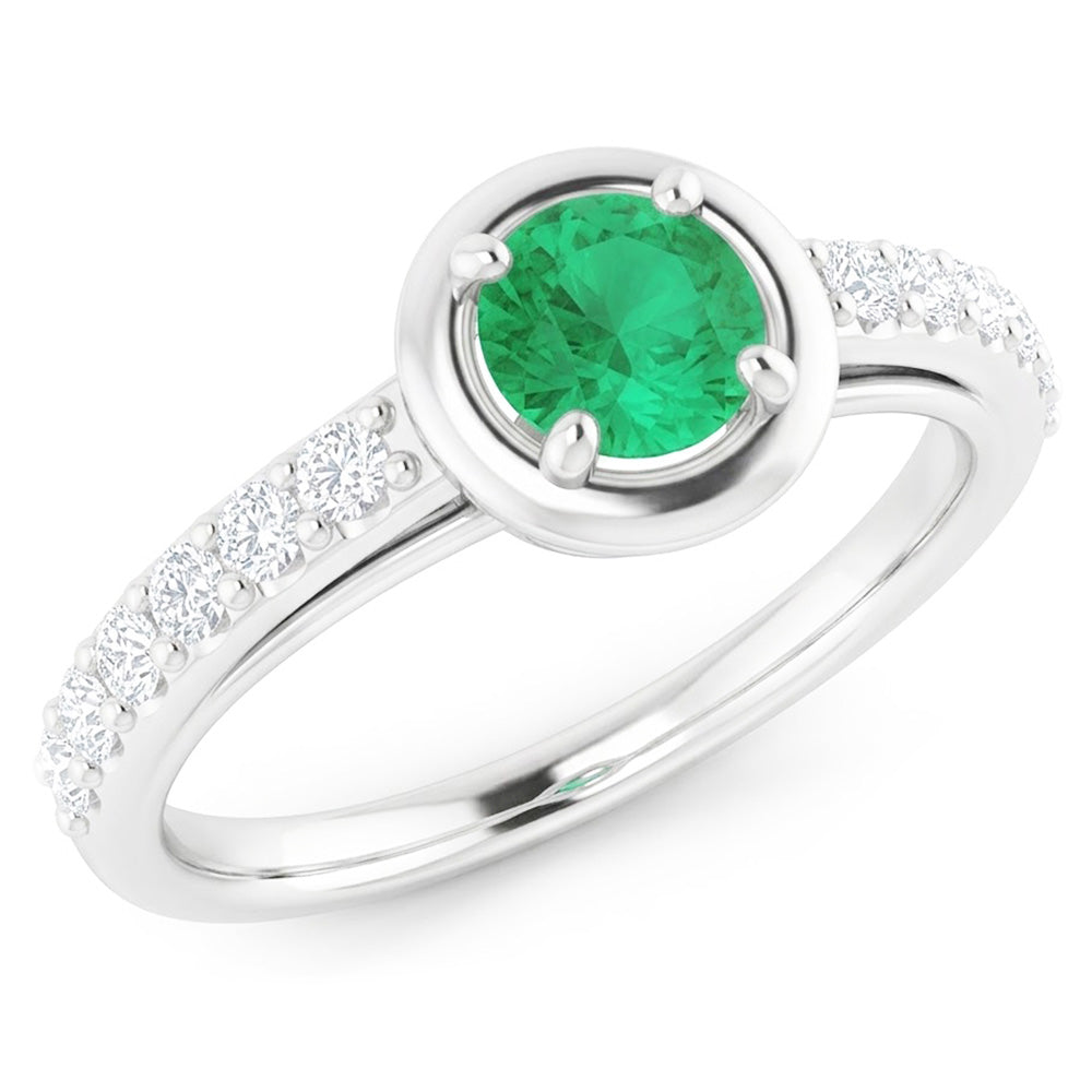 2.25 Carats Green Emerald And Natural Earth Mined Diamond ( Not Lab Grown ) Ring White Gold 14K