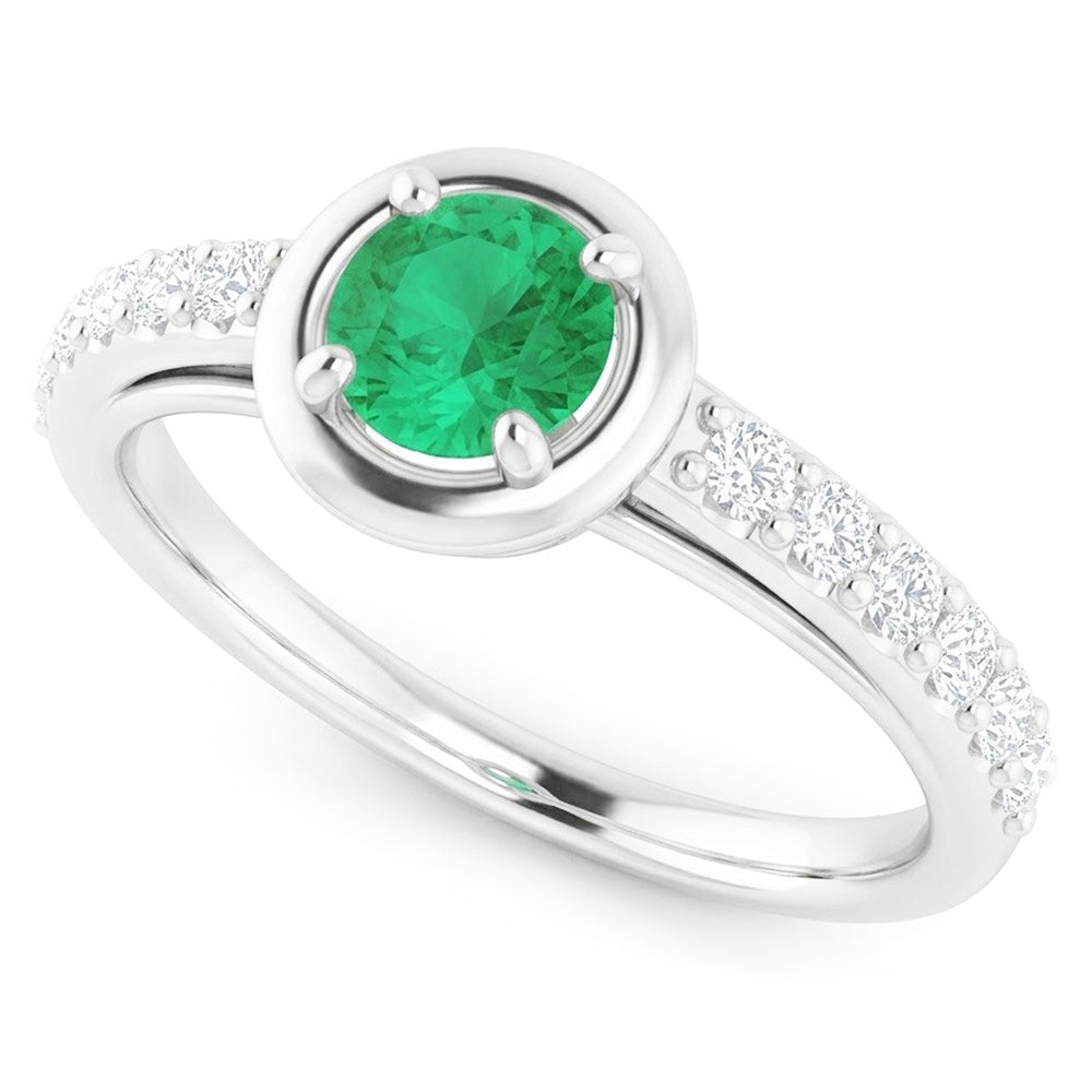2.25 Carats Green Emerald And Natural Earth Mined Diamond ( Not Lab Grown ) Ring White Gold 14K