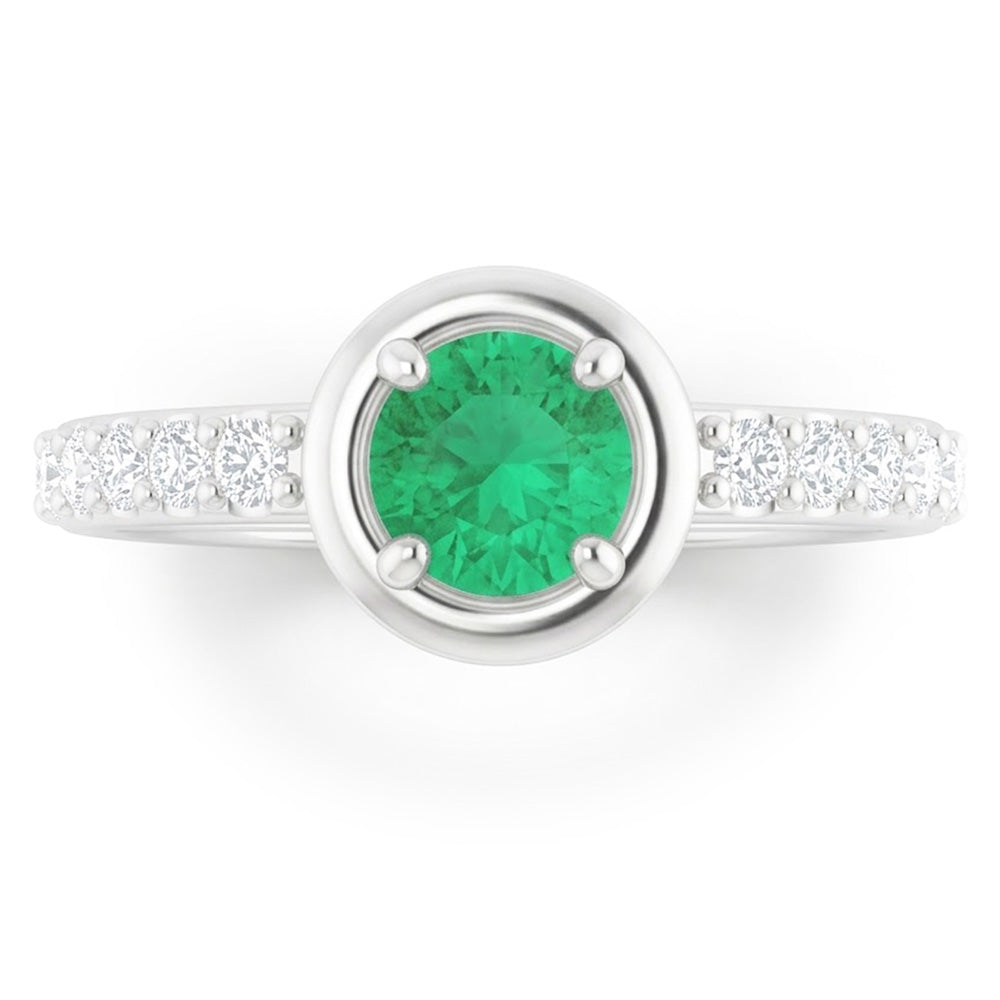 2.25 Carats Green Emerald And Natural Earth Mined Diamond ( Not Lab Grown ) Ring White Gold 14K