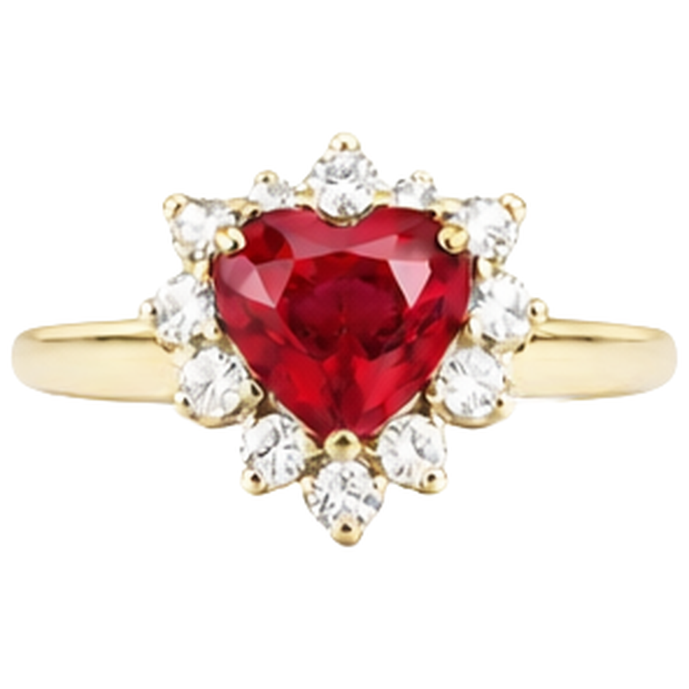 2.25 Carats Heart Cut Ruby And Natural Earth Mined Diamond ( Not Lab Grown )  Ring Yellow Gold 14K