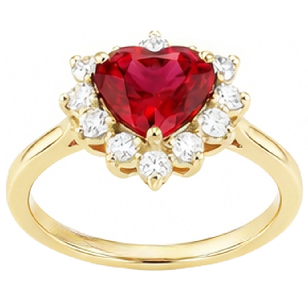 2.25 Carats Heart Cut Ruby And Natural Earth Mined Diamond ( Not Lab Grown )  Ring Yellow Gold 14K