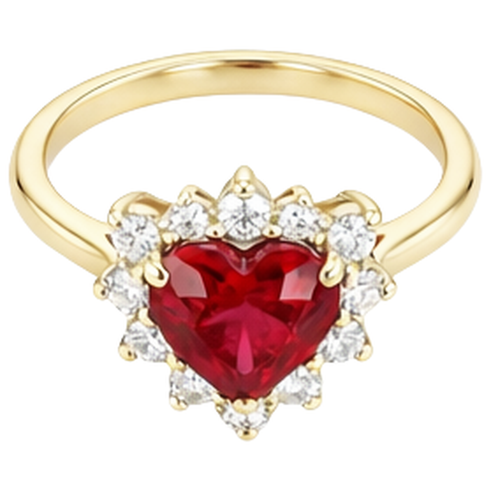 2.25 Carats Heart Cut Ruby And Natural Earth Mined Diamond ( Not Lab Grown )  Ring Yellow Gold 14K