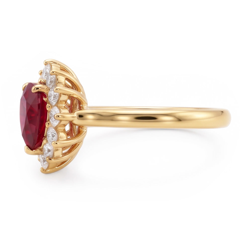 2.25 Carats Heart Cut Ruby And Natural Earth Mined Diamond ( Not Lab Grown )  Ring Yellow Gold 14K