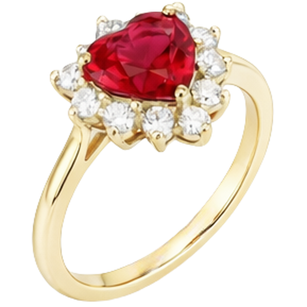 2.25 Carats Heart Cut Ruby And Natural Earth Mined Diamond ( Not Lab Grown )  Ring Yellow Gold 14K