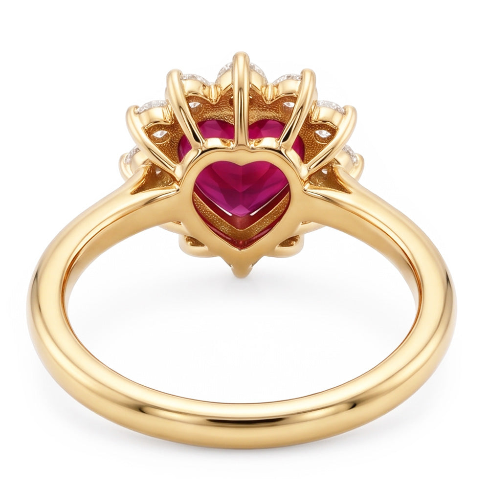 2.25 Carats Heart Cut Ruby And Natural Earth Mined Diamond ( Not Lab Grown )  Ring Yellow Gold 14K