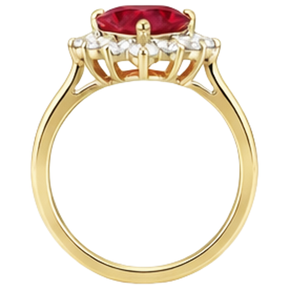 2.25 Carats Heart Cut Ruby And Natural Earth Mined Diamond ( Not Lab Grown )  Ring Yellow Gold 14K