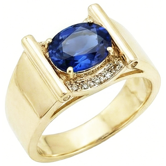 2.25 Carats Natural Earth Mined Diamond ( Not Lab Grown )  Ceylon Sapphire Men's Ring Jewelry Gold 14K