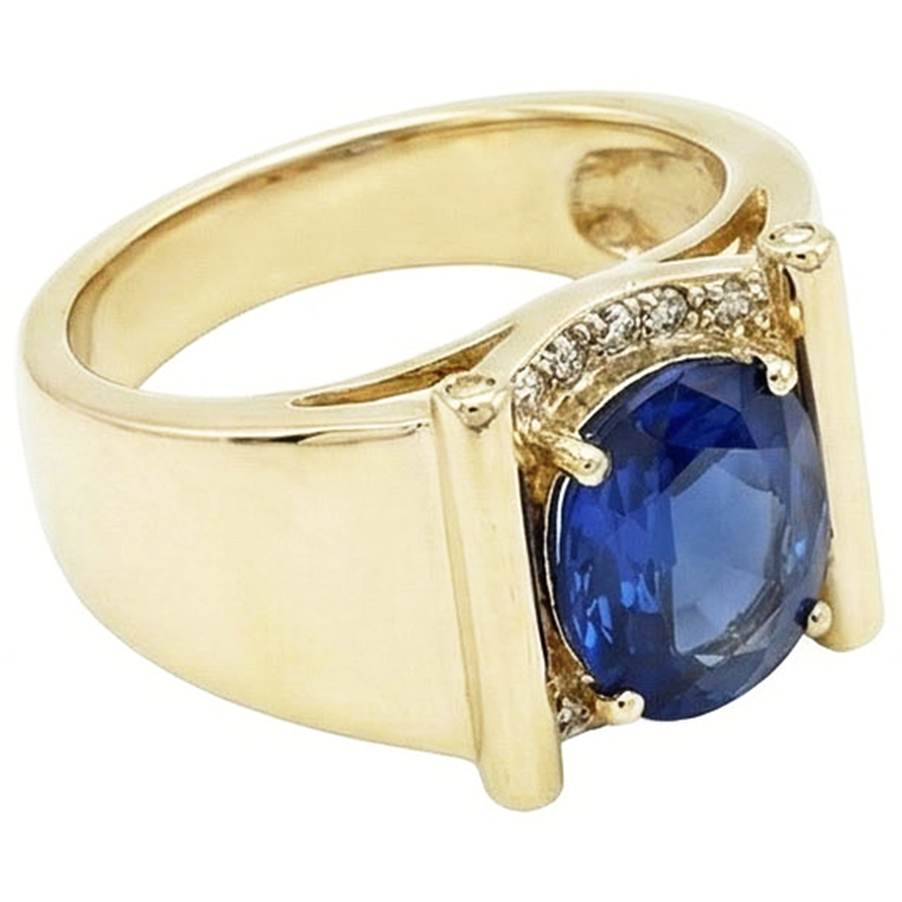 2.25 Carats Natural Earth Mined Diamond ( Not Lab Grown )  Ceylon Sapphire Men's Ring Jewelry Gold 14K