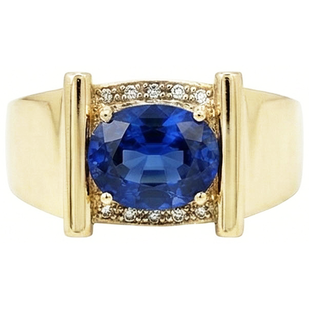 2.25 Carats Natural Earth Mined Diamond ( Not Lab Grown )  Ceylon Sapphire Men's Ring Jewelry Gold 14K