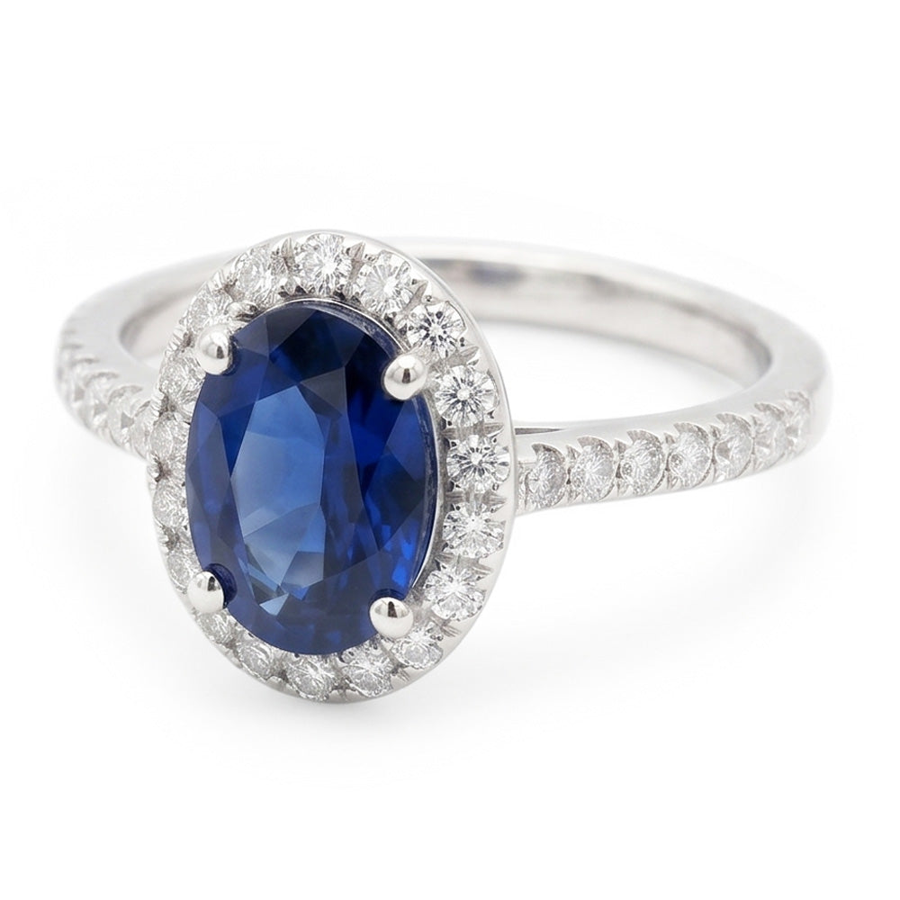 2.25 Carats Oval Blue Sapphire And Natural Earth Mined Diamond ( Not Lab Grown ) Wedding Ring White Gold 14K