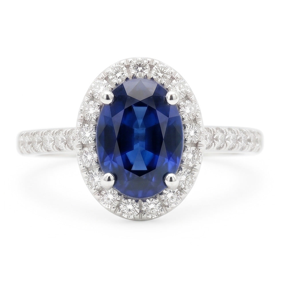 2.25 Carats Oval Blue Sapphire And Natural Earth Mined Diamond ( Not Lab Grown ) Wedding Ring White Gold 14K