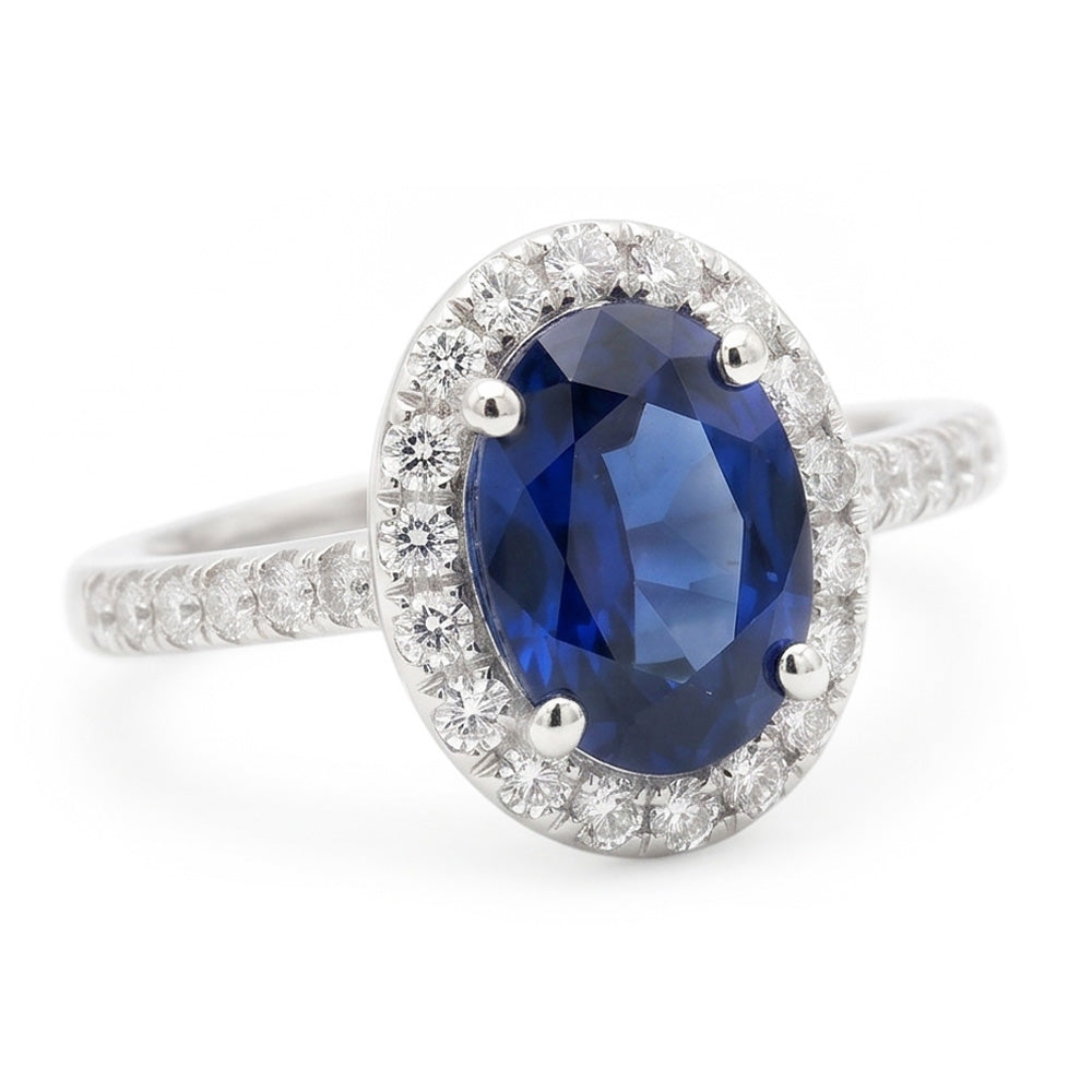 2.25 Carats Oval Blue Sapphire And Natural Earth Mined Diamond ( Not Lab Grown ) Wedding Ring White Gold 14K
