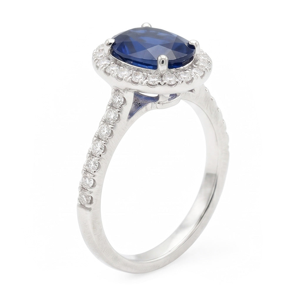 2.25 Carats Oval Blue Sapphire And Natural Earth Mined Diamond ( Not Lab Grown ) Wedding Ring White Gold 14K