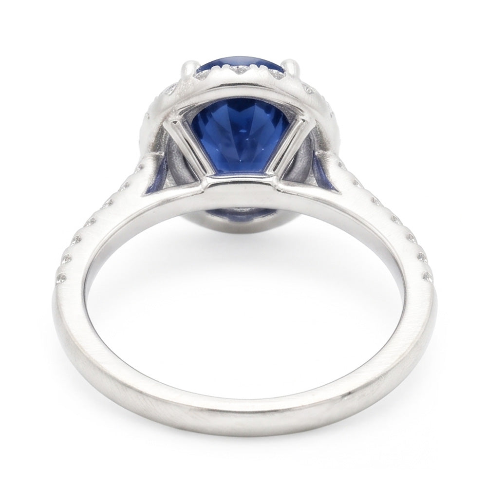 2.25 Carats Oval Blue Sapphire And Natural Earth Mined Diamond ( Not Lab Grown ) Wedding Ring White Gold 14K