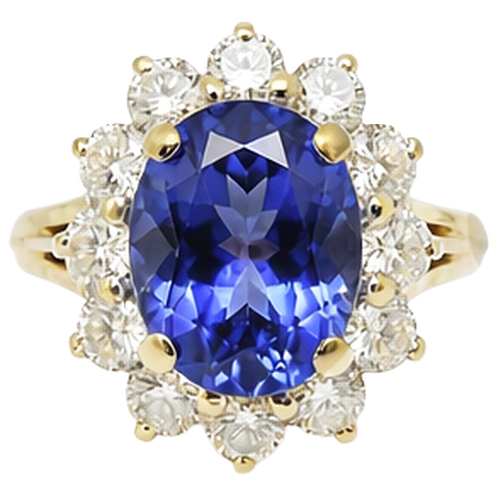 2.25 Carats Oval Cut Tanzanite & Natural Earth Mined Diamond ( Not Lab Grown ) s Fancy Ring 14K Two Tone Gold