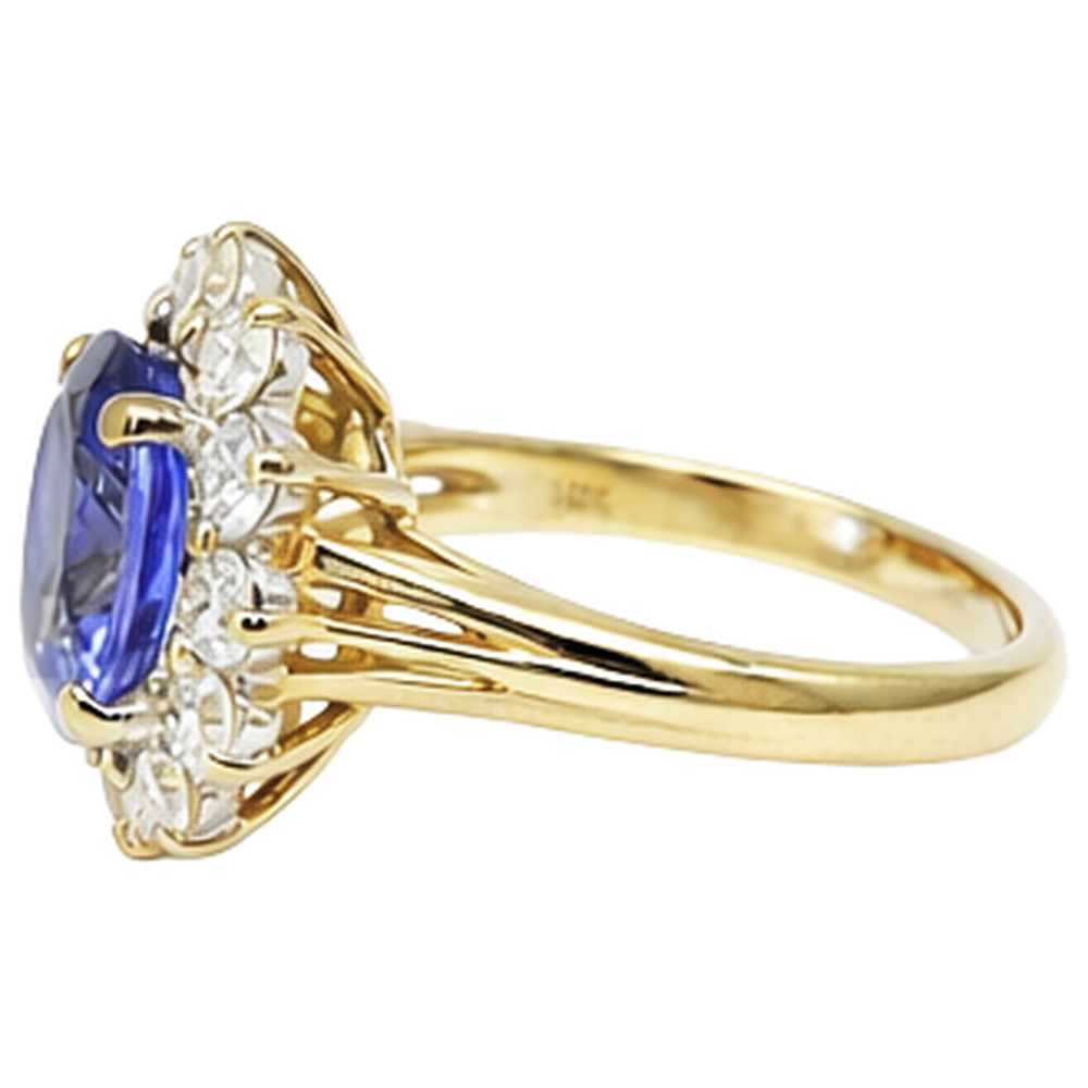 2.25 Carats Oval Cut Tanzanite & Natural Earth Mined Diamond ( Not Lab Grown ) s Fancy Ring 14K Two Tone Gold