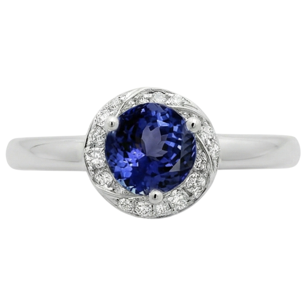 2.25 Carats Round Center Tanzanite Fancy Natural Earth Mined Diamond ( Not Lab Grown )  Ring New