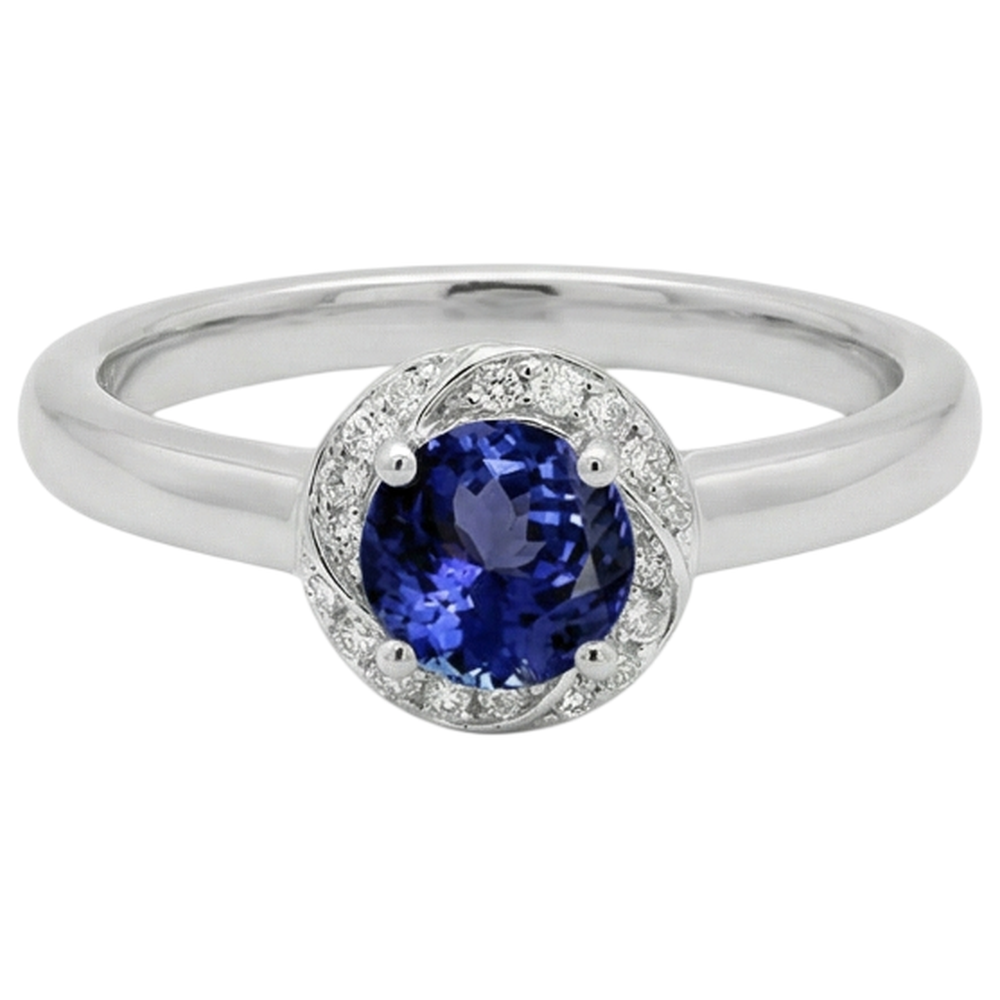 2.25 Carats Round Center Tanzanite Fancy Natural Earth Mined Diamond ( Not Lab Grown )  Ring New