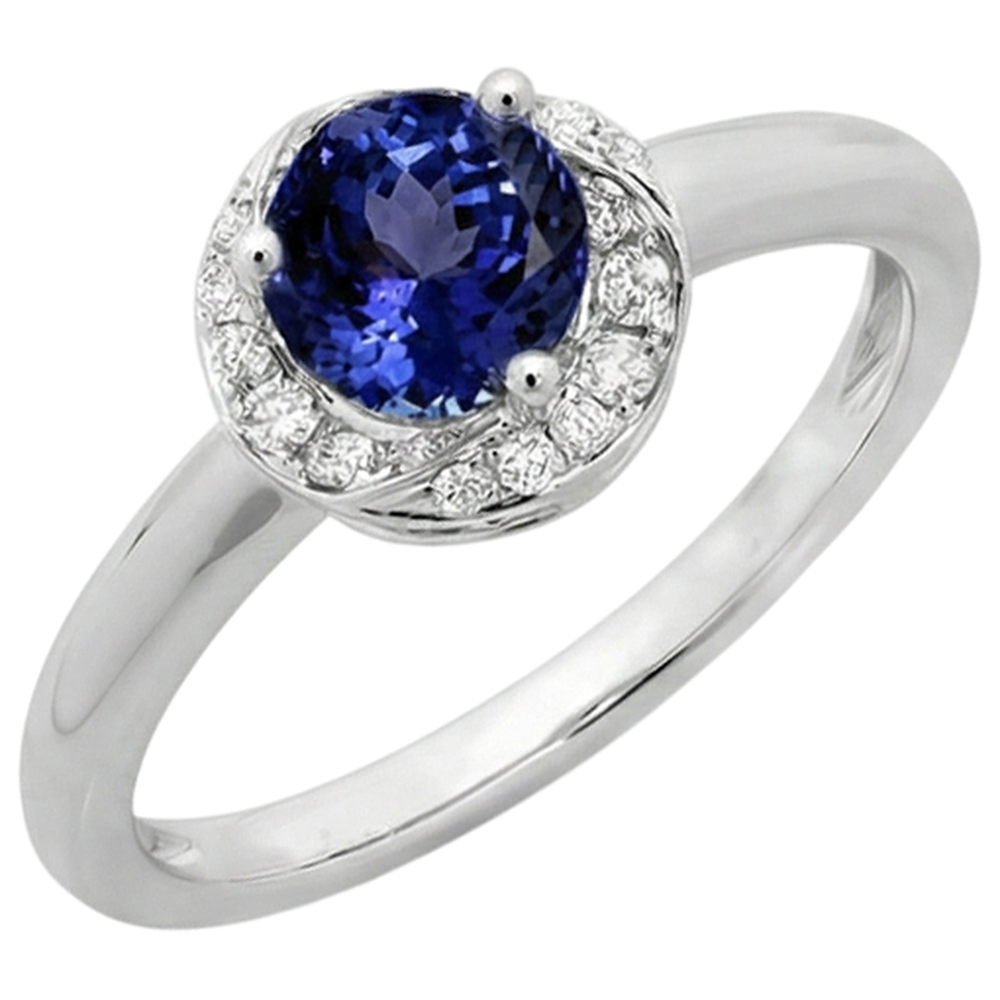 2.25 Carats Round Center Tanzanite Fancy Natural Earth Mined Diamond ( Not Lab Grown )  Ring New