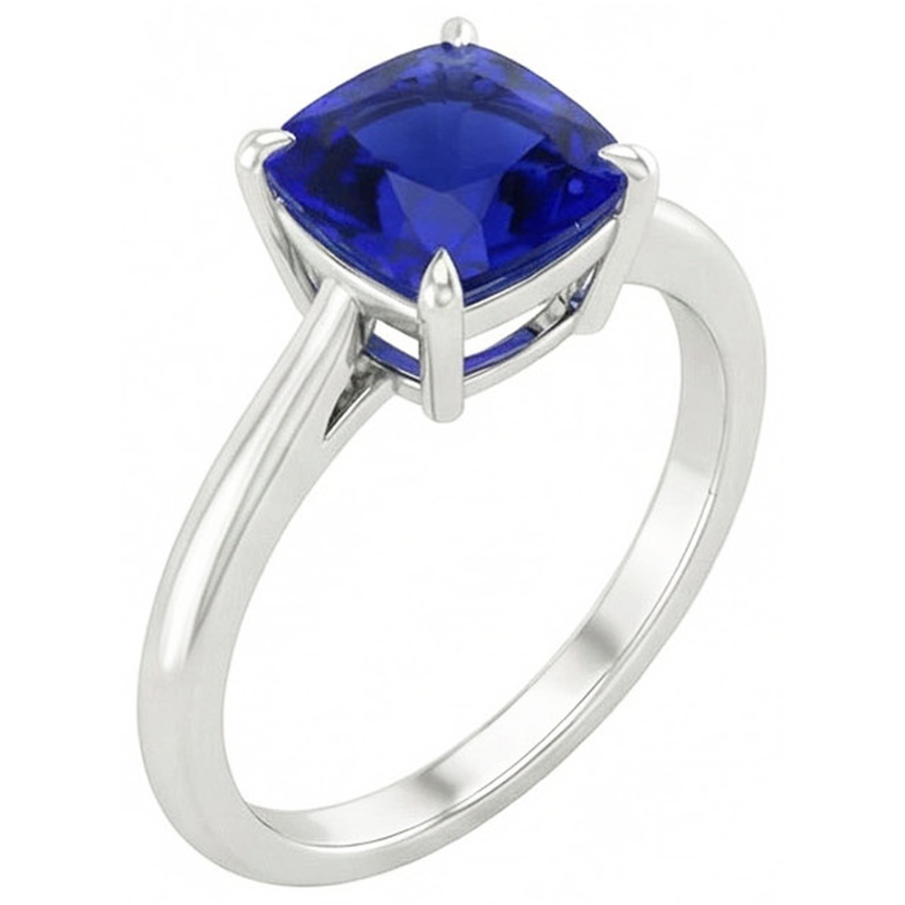 2.25 Carats Solitaire Ring Cushion Cut Sri Lankan Sapphire Prong Set