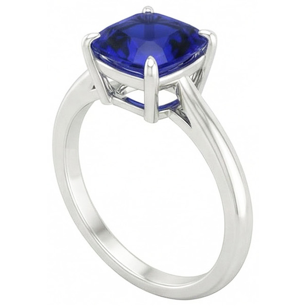 2.25 Carats Solitaire Ring Cushion Cut Sri Lankan Sapphire Prong Set