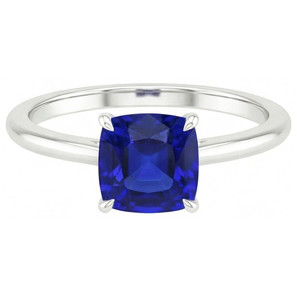 2.25 Carats Solitaire Ring Cushion Cut Sri Lankan Sapphire Prong Set