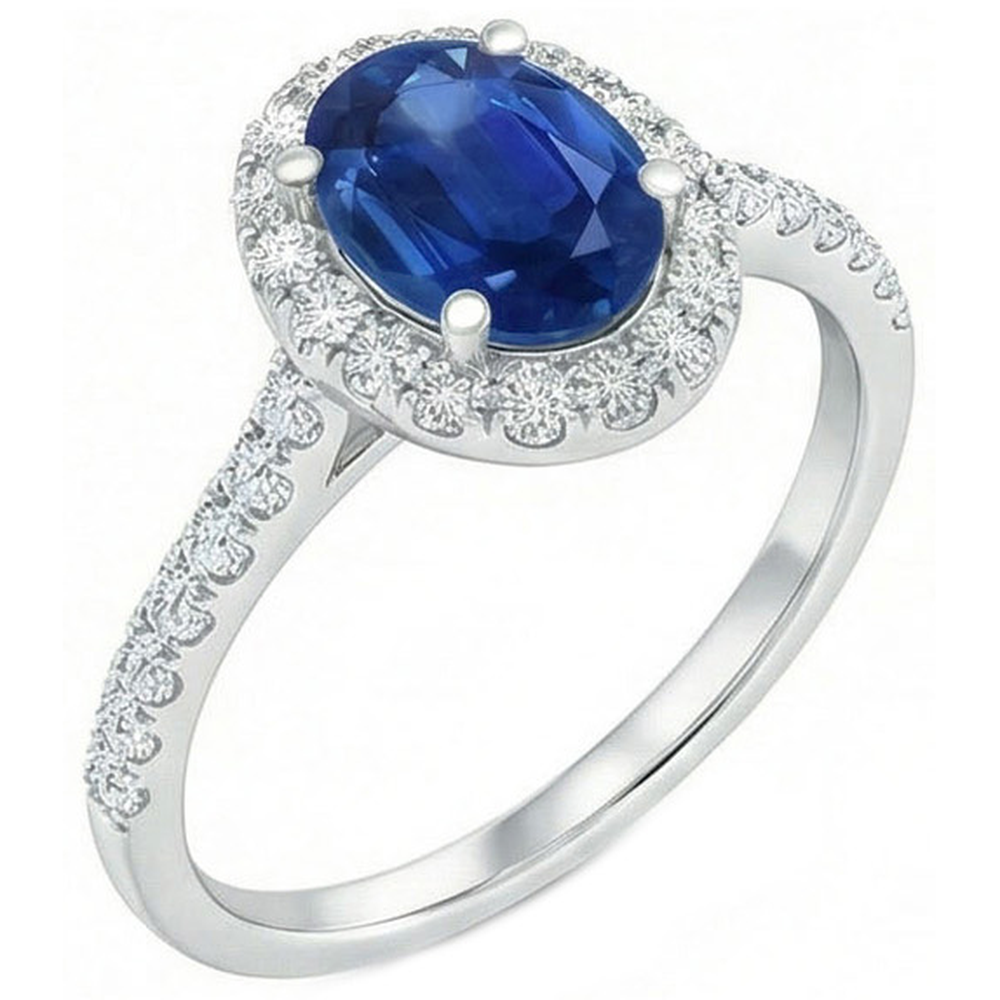 2.25 Ct Oval Ceylon Blue Sapphire Natural Earth Mined Diamond ( Not Lab Grown ) Wedding Ring White Gold