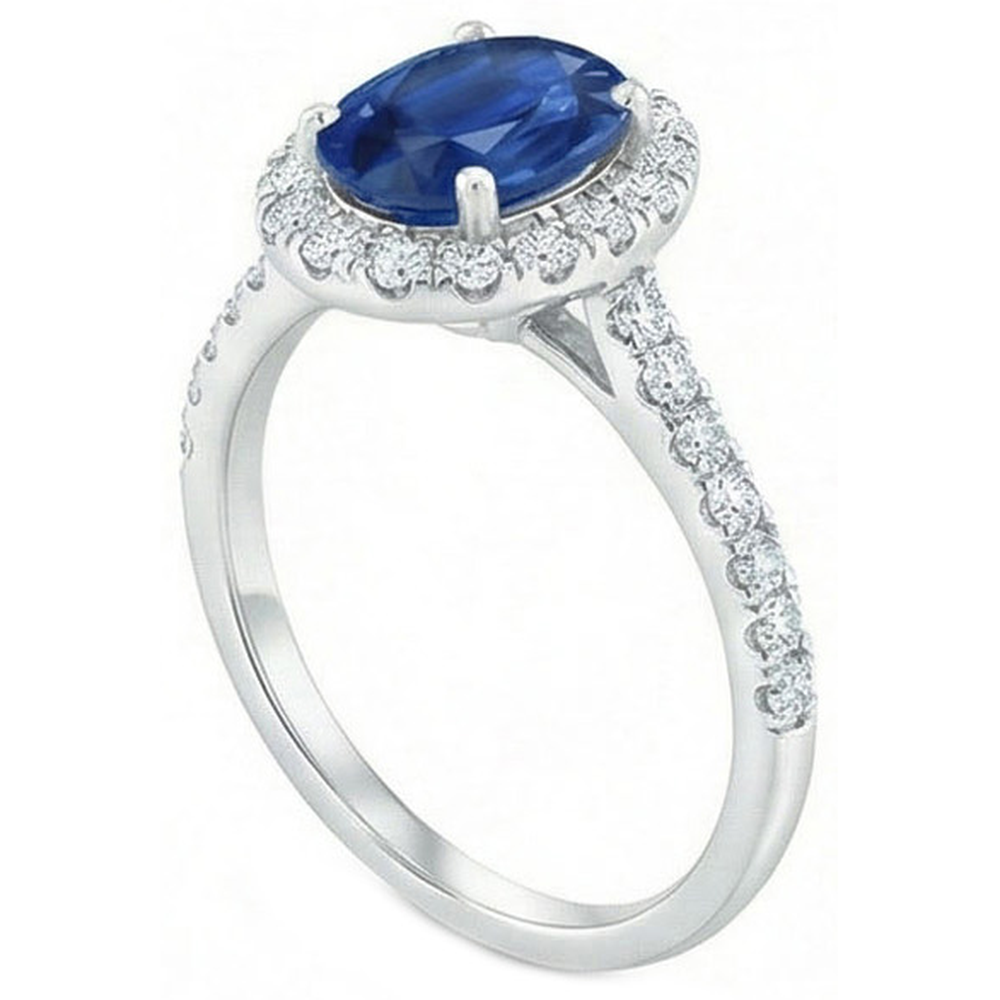 2.25 Ct Oval Ceylon Blue Sapphire Natural Earth Mined Diamond ( Not Lab Grown ) Wedding Ring White Gold