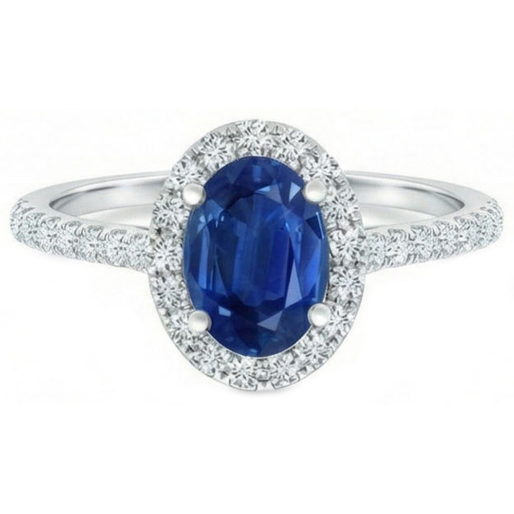 2.25 Ct Oval Ceylon Blue Sapphire Natural Earth Mined Diamond ( Not Lab Grown ) Wedding Ring White Gold