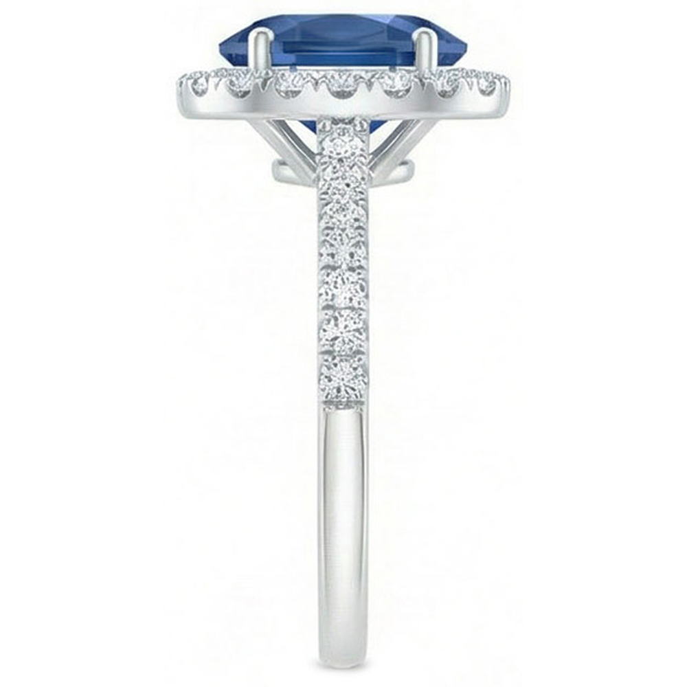 2.25 Ct Oval Ceylon Blue Sapphire Natural Earth Mined Diamond ( Not Lab Grown ) Wedding Ring White Gold