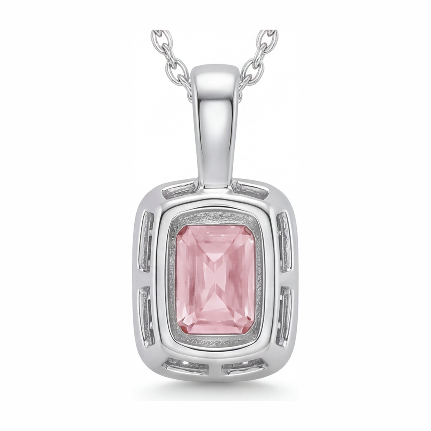 Pink Diamond Necklace 2.25 Carat Lab Grown Radiant Halo Pendant 14K White Gold