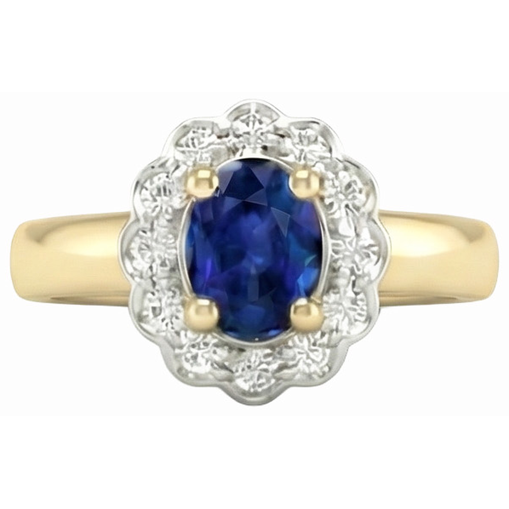 2.26 Ct. Sri Lanka Sapphire Natural Earth Mined Diamond ( Not Lab Grown ) s Halo Ring Two Tone New