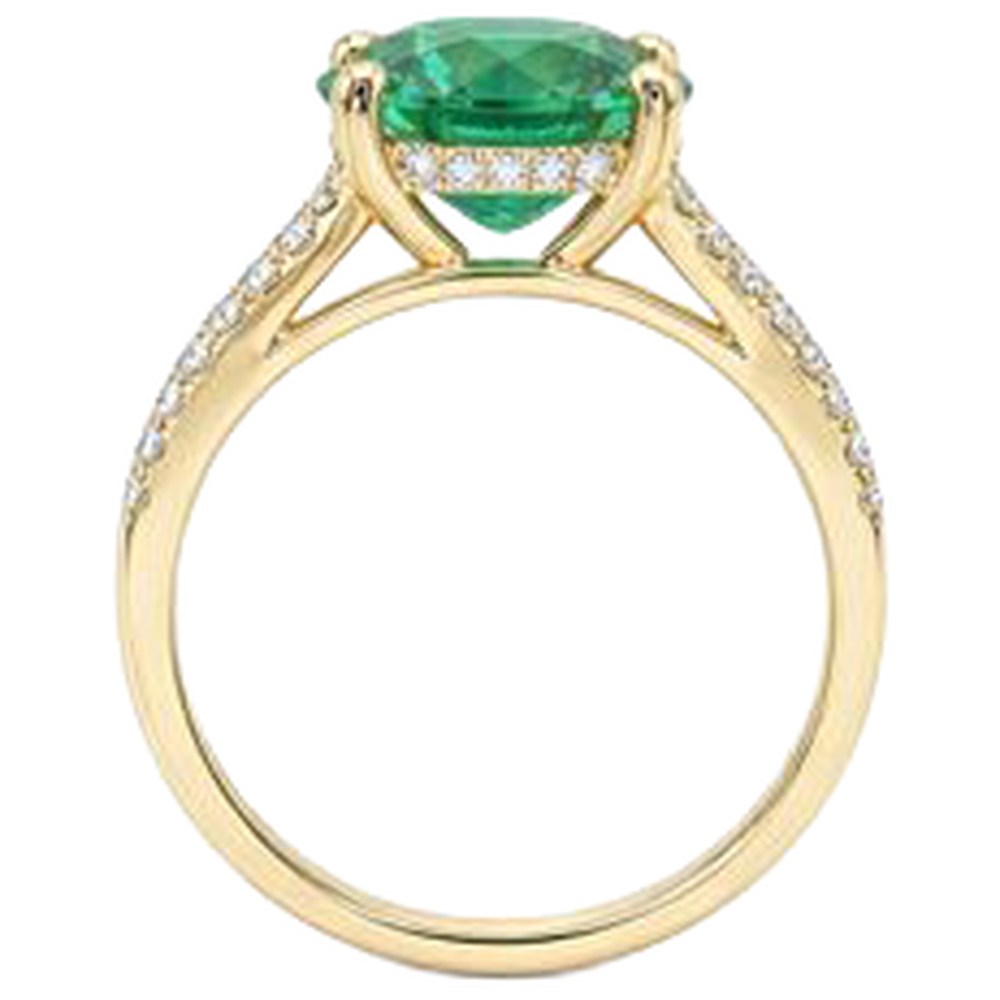 natural round emerald 2.30ct ring on white background