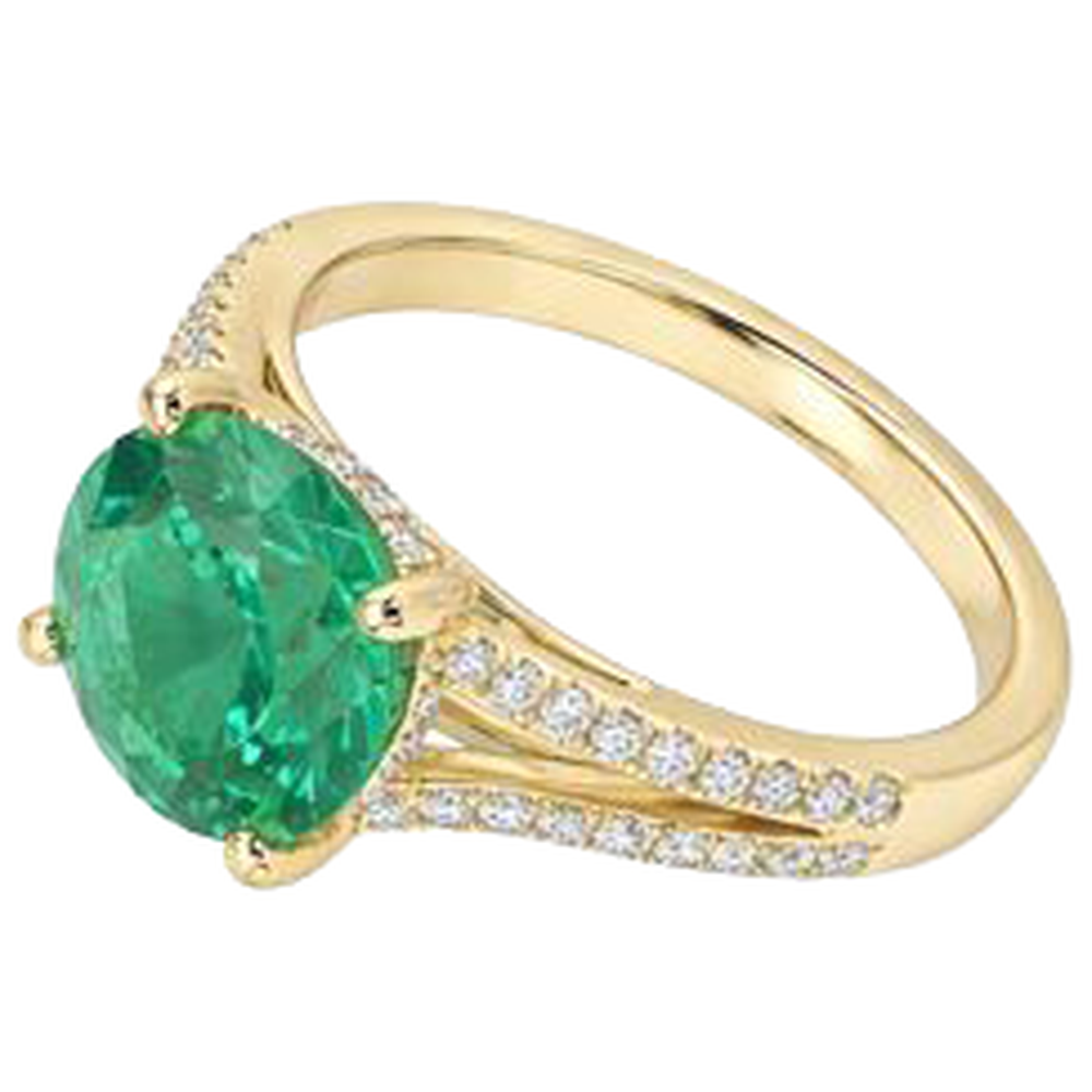 natural round emerald 2.30ct ring top view
