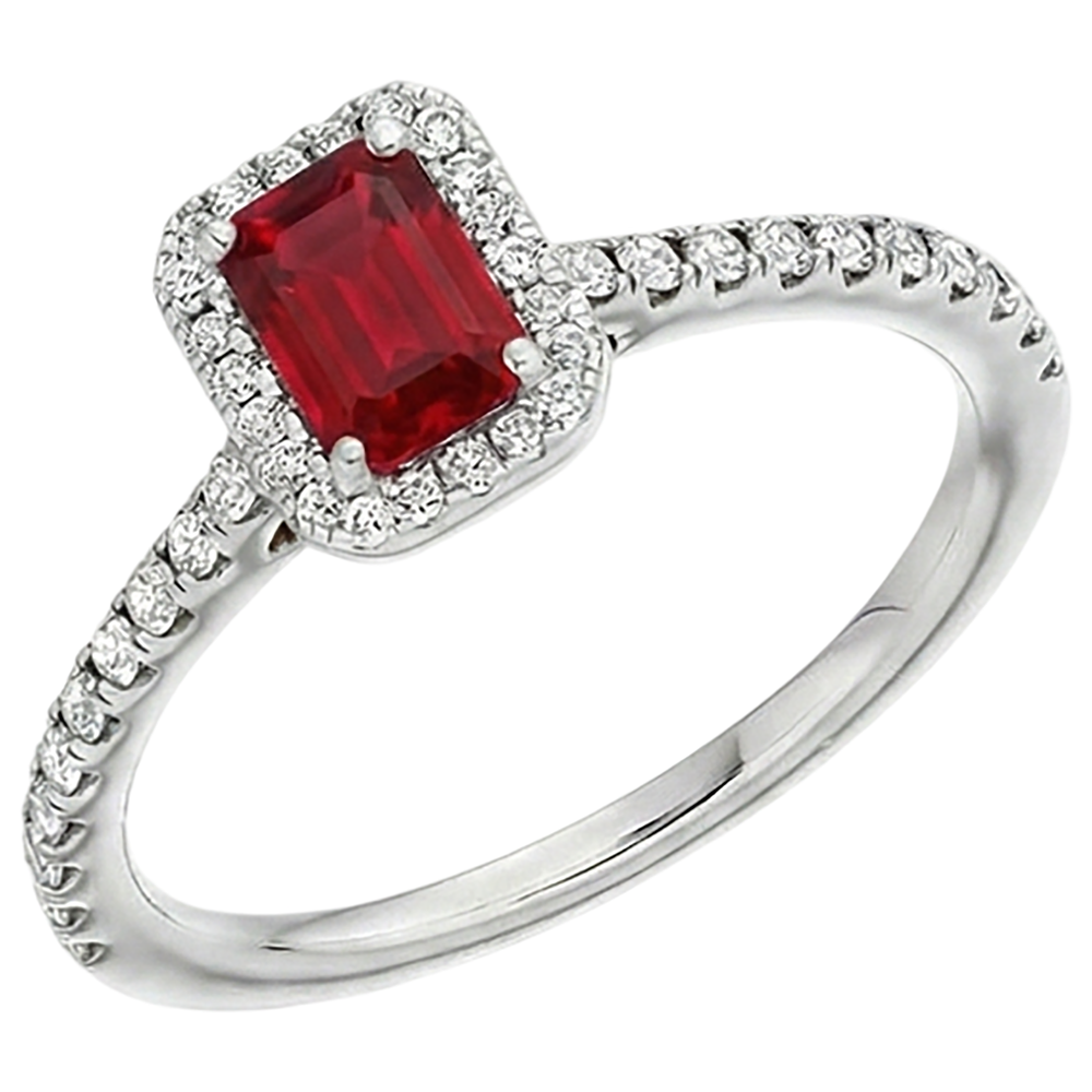 2.30 Carats Ruby With Natural Earth Mined Diamond ( Not Lab Grown ) s Halo Ring White Gold 14K Prong Set