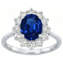 2.40 Carats Ceylon Sapphire And Natural Earth Mined Diamond ( Not Lab Grown ) Ring White Gold 14K