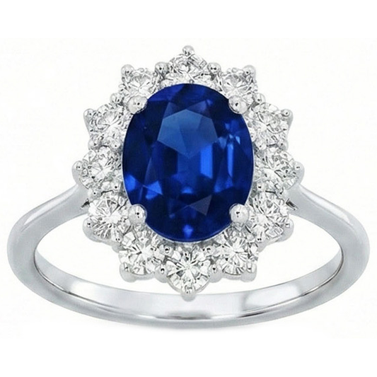 2.40 Carats Ceylon Sapphire And Natural Earth Mined Diamond ( Not Lab Grown ) Ring White Gold 14K