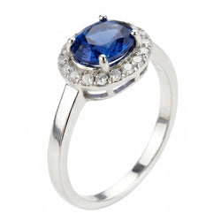 2.40 Ct Oval Ceylon Sapphire And Natural Earth Mined Diamond ( Not Lab Grown )  Ring White Gold 14K