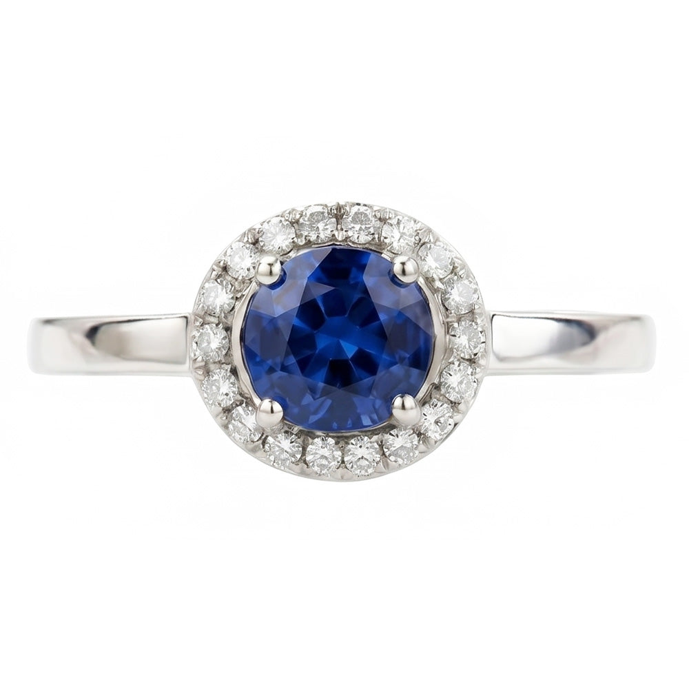 2.40 Ct Oval Ceylon Sapphire And Natural Earth Mined Diamond ( Not Lab Grown )  Ring White Gold 14K