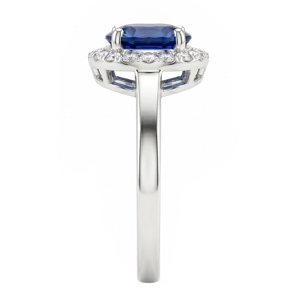 2.40 Ct Oval Ceylon Sapphire And Natural Earth Mined Diamond ( Not Lab Grown )  Ring White Gold 14K