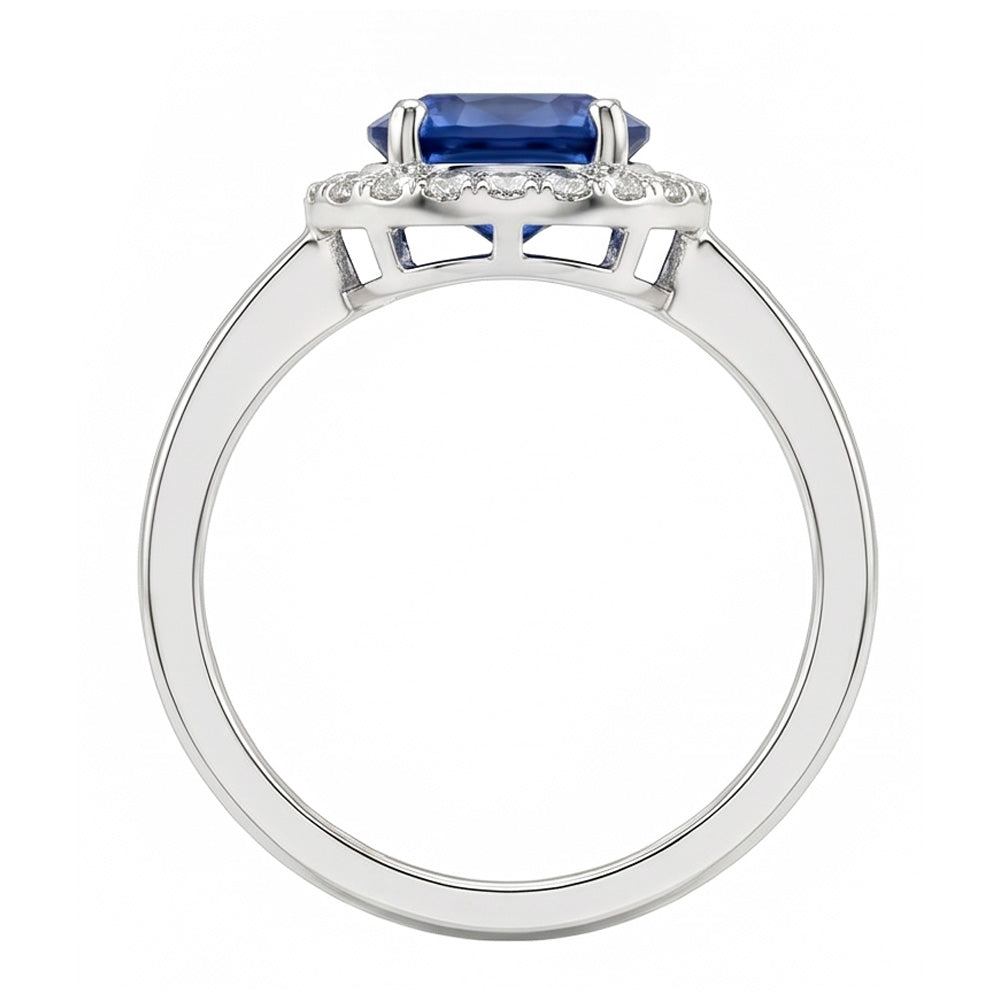 2.40 Ct Oval Ceylon Sapphire And Natural Earth Mined Diamond ( Not Lab Grown )  Ring White Gold 14K